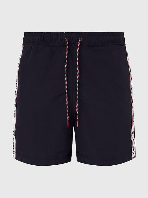 Tommy Hilfiger Logo Tape Slim Fit Mid Cut Cut Cut Length Shorts Mayo Erkek Mavi | TH476BFD