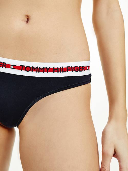 Tommy Hilfiger Logo Tape Stretch Tanga İç Giyim Kadın Mavi | TH687YGH