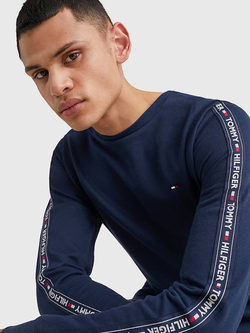 Tommy Hilfiger Logo Tape Sweatshirt Pijama Erkek Mavi | TH239EVJ