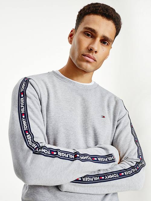 Tommy Hilfiger Logo Tape Sweatshirt Pijama Erkek Gri | TH356JCY