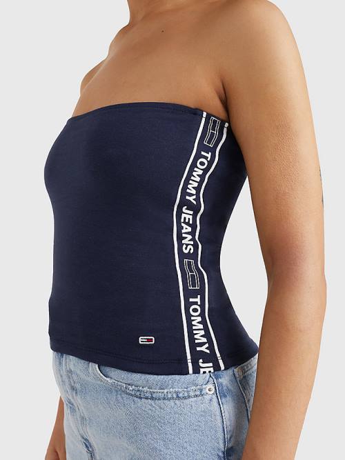 Tommy Hilfiger Logo Tape Tube Top Tişört Kadın Mavi | TH567GLM