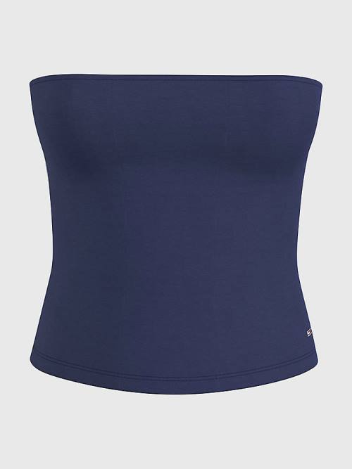 Tommy Hilfiger Logo Tape Tube Top Tişört Kadın Mavi | TH567GLM