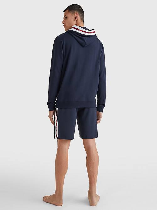 Tommy Hilfiger Logo Tape Zip-Thru Pijama Erkek Mavi | TH258MPN