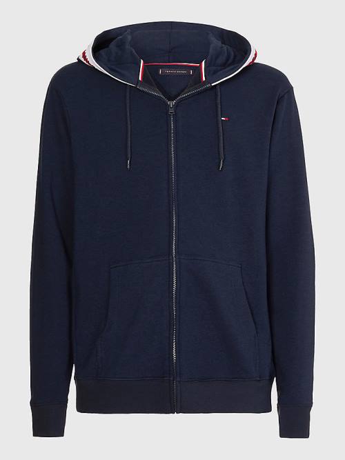 Tommy Hilfiger Logo Tape Zip-Thru Pijama Erkek Mavi | TH258MPN