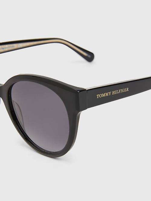 Tommy Hilfiger Logo Temple Cat-Eye Güneş Gözlüğü Kadın Siyah | TH560SUO