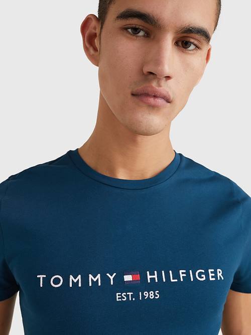 Tommy Hilfiger Logo Tişört Erkek Mavi | TH691XOM