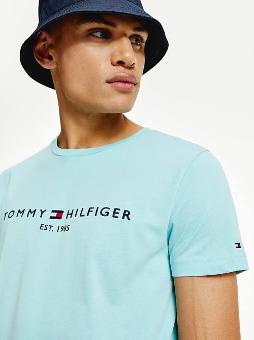 Tommy Hilfiger Logo Tişört Erkek Mavi | TH857QFM