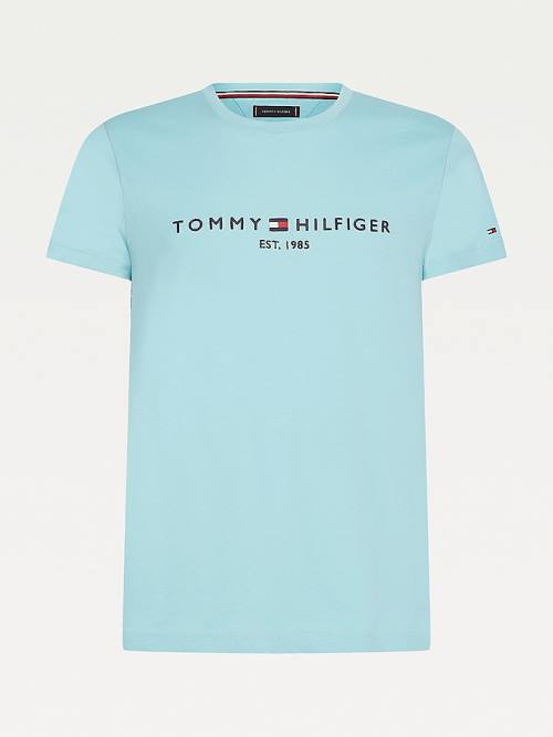 Tommy Hilfiger Logo Tişört Erkek Mavi | TH857QFM