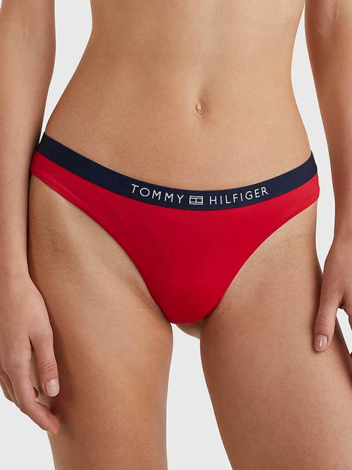 Tommy Hilfiger Logo Waistband Brazilian Bikini Bottoms Mayo Kadın Kırmızı | TH480ATW