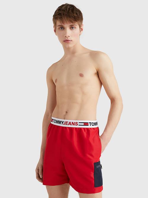 Tommy Hilfiger Logo Waistband Mid Cut Cut Cut Length Shorts Mayo Erkek Kırmızı | TH047MHT