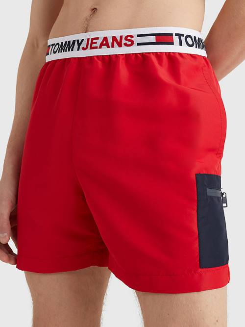 Tommy Hilfiger Logo Waistband Mid Cut Cut Cut Length Shorts Mayo Erkek Kırmızı | TH047MHT