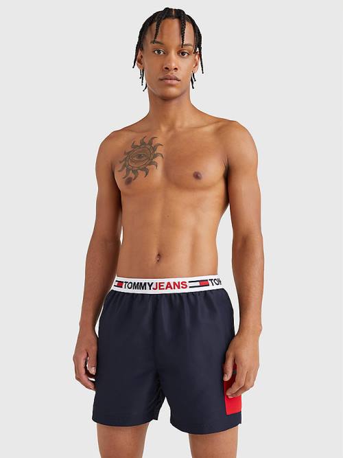 Tommy Hilfiger Logo Waistband Mid Cut Cut Cut Length Shorts Mayo Erkek Mavi | TH973ZCH