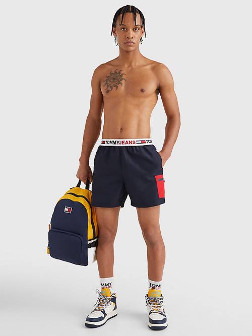 Tommy Hilfiger Logo Waistband Mid Cut Cut Cut Length Shorts Mayo Erkek Mavi | TH973ZCH