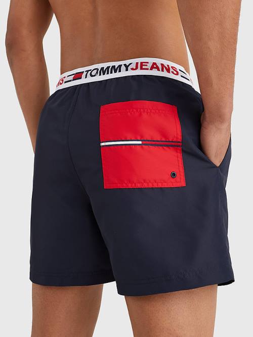 Tommy Hilfiger Logo Waistband Mid Cut Cut Cut Length Shorts Mayo Erkek Mavi | TH973ZCH