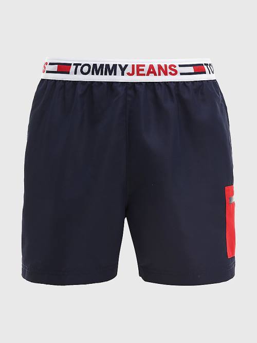 Tommy Hilfiger Logo Waistband Mid Cut Cut Cut Length Shorts Mayo Erkek Mavi | TH973ZCH