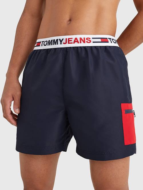 Tommy Hilfiger Logo Waistband Mid Cut Cut Cut Length Shorts Mayo Erkek Mavi | TH973ZCH