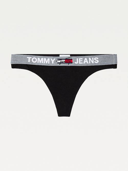 Tommy Hilfiger Logo Waistband Tanga İç Giyim Kadın Siyah | TH461PME