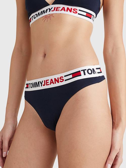 Tommy Hilfiger Logo Waistband Tanga İç Giyim Kadın Mavi | TH821MBQ