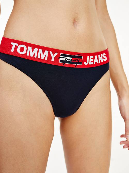 Tommy Hilfiger Logo Waistband Tanga İç Giyim Kadın Mavi | TH918RBL