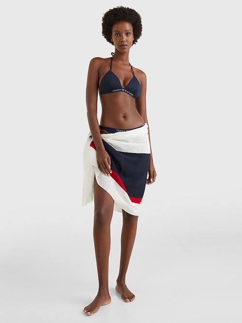 Tommy Hilfiger Logo Waistband Triangle Bikini Top Mayo Kadın Mavi | TH950NWK