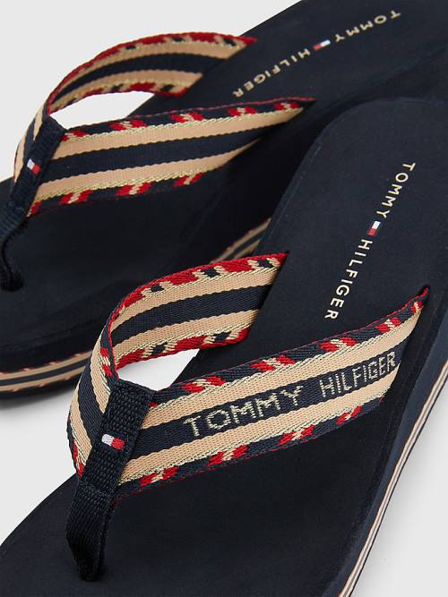 Tommy Hilfiger Logo Webbing High Wedge Flip-Flops Sandalet Kadın Mavi | TH076UQC