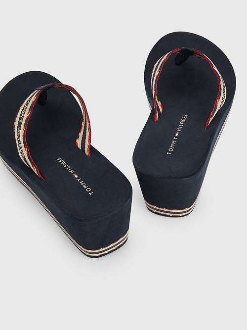 Tommy Hilfiger Logo Webbing High Wedge Flip-Flops Sandalet Kadın Mavi | TH076UQC