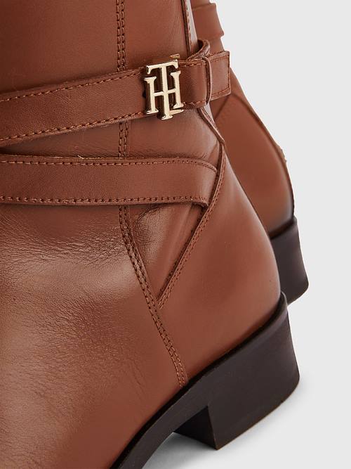 Tommy Hilfiger Long Deri TH Monogram Bot Kadın Kahverengi | TH109SPJ