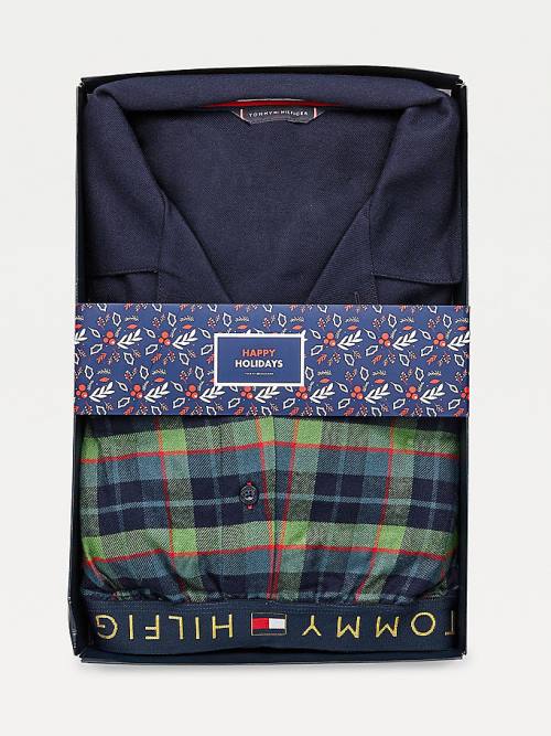 Tommy Hilfiger Long Sleeve Check Set Pijama Erkek Yeşil | TH219ZWL