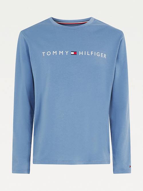 Tommy Hilfiger Long Sleeve Logo Pijama Erkek Mavi | TH142WLU