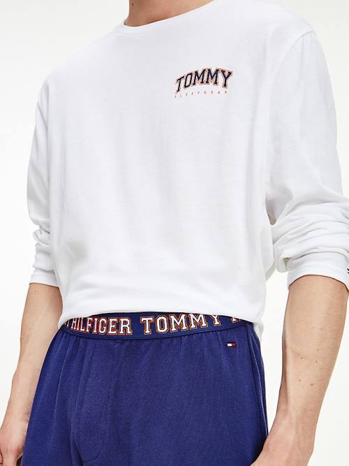 Tommy Hilfiger Long Sleeve Logo Set Pijama Erkek Mavi | TH521JWR