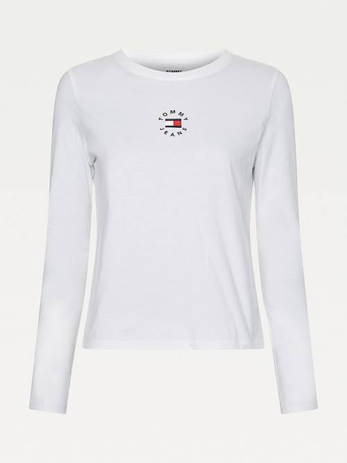 Tommy Hilfiger Long Sleeve Logo Slim Fit Tişört Kadın Beyaz | TH136QAS