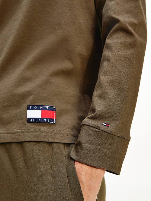 Tommy Hilfiger Long Sleeve Lounge Signature Logo Tişört Kadın Haki | TH416LQE