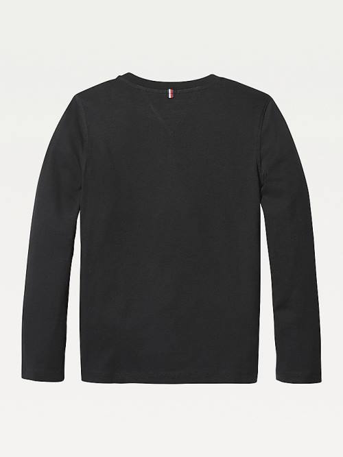 Tommy Hilfiger Long-Sleeve Organic Pamuklu Tişört Erkek Çocuk Siyah | TH245BYJ