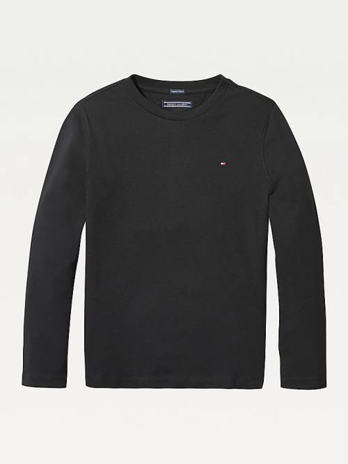 Tommy Hilfiger Long-Sleeve Organic Pamuklu Tişört Erkek Çocuk Siyah | TH245BYJ