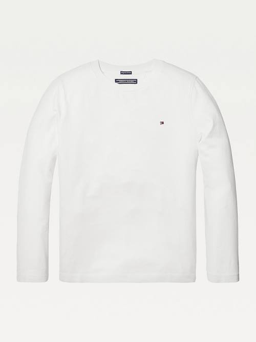 Tommy Hilfiger Long-Sleeve Organic Pamuklu Tişört Erkek Çocuk Beyaz | TH295JBU