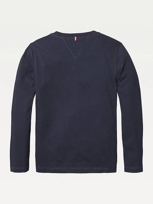 Tommy Hilfiger Long-Sleeve Organic Pamuklu Tişört Erkek Çocuk Mavi | TH359GOT