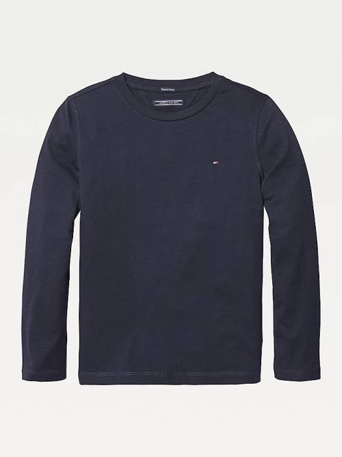 Tommy Hilfiger Long-Sleeve Organic Pamuklu Tişört Erkek Çocuk Mavi | TH359GOT