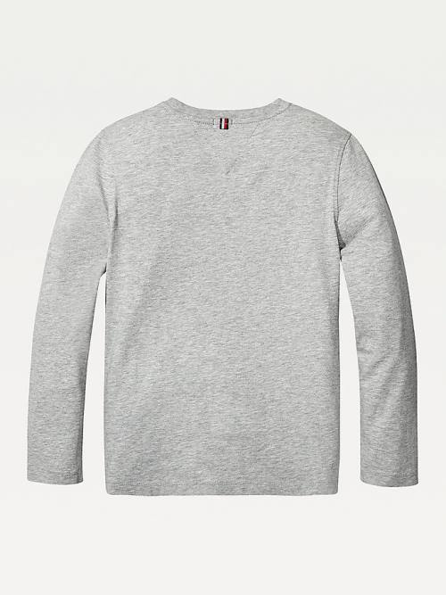 Tommy Hilfiger Long-Sleeve Organic Pamuklu Tişört Kiz Çocuk Gri | TH527TYG