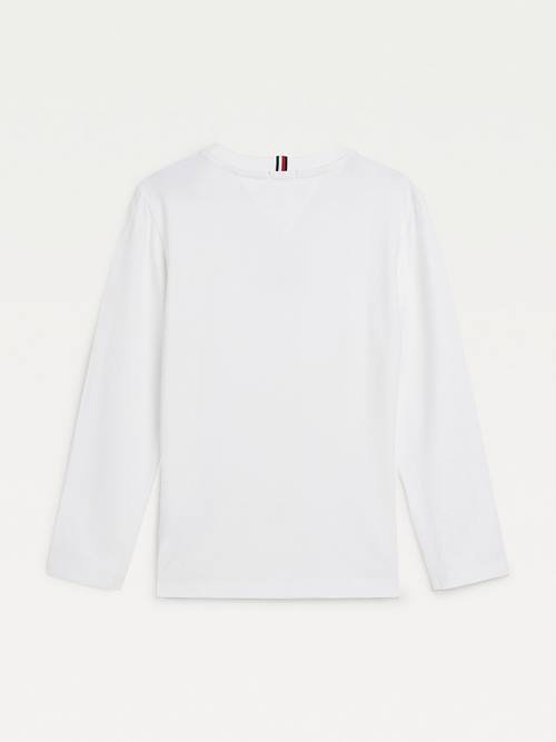 Tommy Hilfiger Long Sleeve Organic Pamuklu Logo Tişört Erkek Çocuk Beyaz | TH731IZH