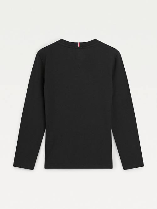 Tommy Hilfiger Long Sleeve Organic Pamuklu Logo Tişört Erkek Çocuk Siyah | TH935YPC