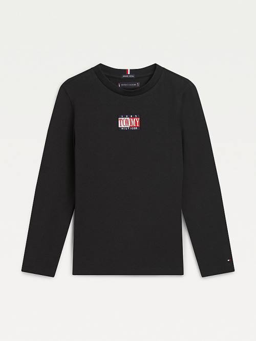 Tommy Hilfiger Long Sleeve Organic Pamuklu Logo Tişört Erkek Çocuk Siyah | TH935YPC