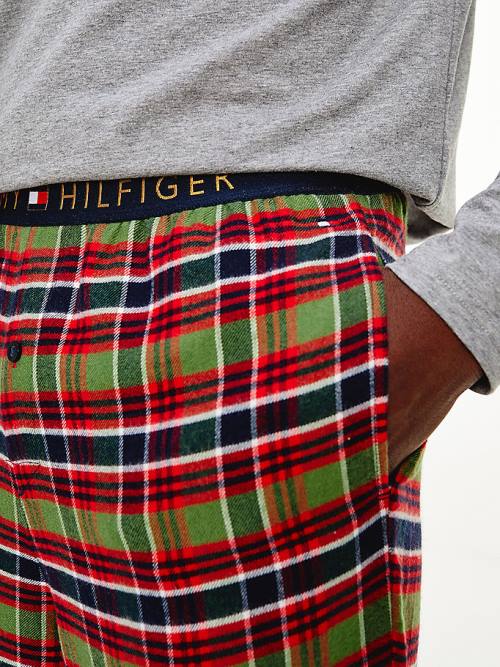 Tommy Hilfiger Long Sleeve Pamuklu Flannel Set Pijama Erkek Gri | TH791BIN