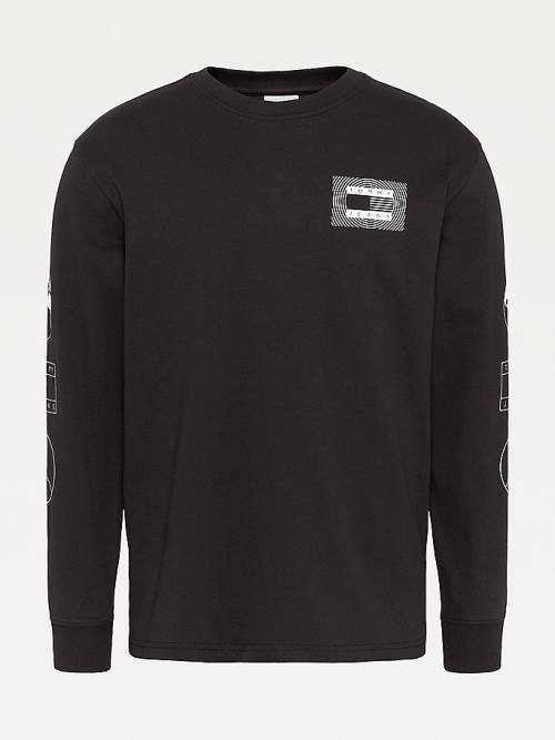 Tommy Hilfiger Long Sleeve Recycled Pamuklu Tişört Erkek Siyah | TH093ARU