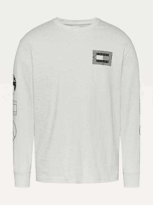 Tommy Hilfiger Long Sleeve Recycled Pamuklu Tişört Erkek Beyaz | TH135ZDG