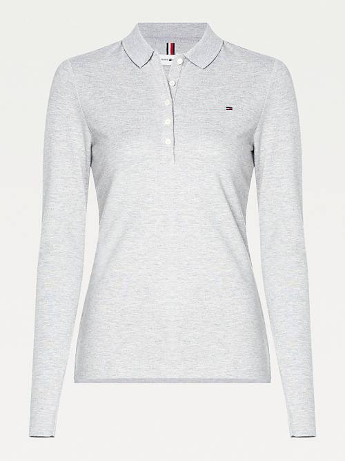 Tommy Hilfiger Long Sleeve Slim Fit Polo Yaka Tişört Kadın Gri | TH379LIC