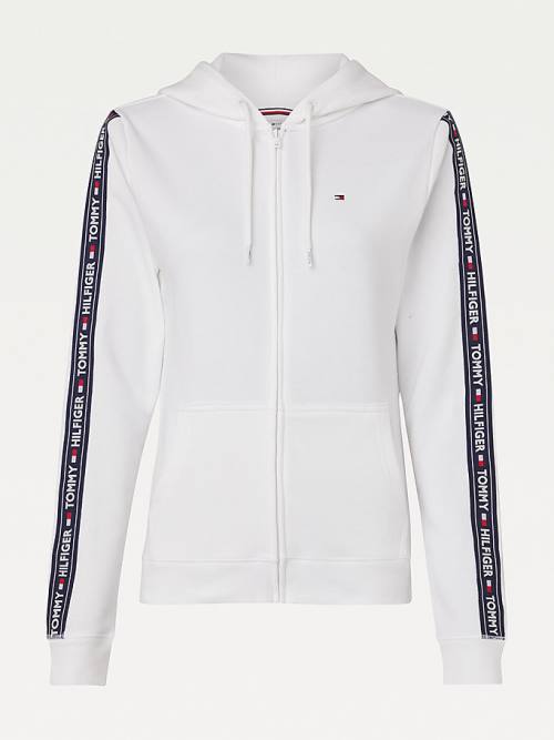 Tommy Hilfiger Long Sleeve Zip-Thru Kapüşonlu Sweatshirt Kadın Beyaz | TH276POD