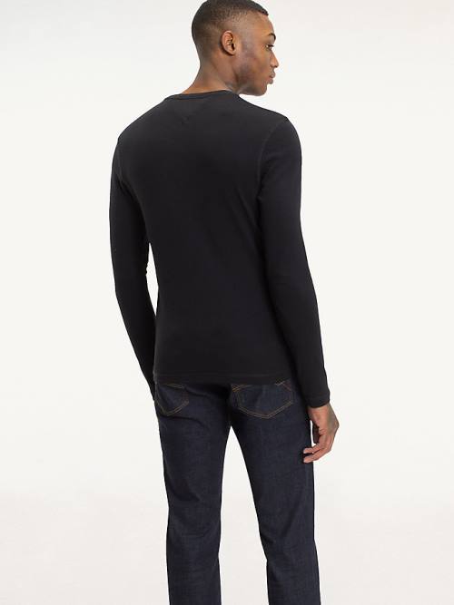 Tommy Hilfiger Long Sleeved Ribbed Organic Pamuklu Tişört Erkek Siyah | TH072ZAM