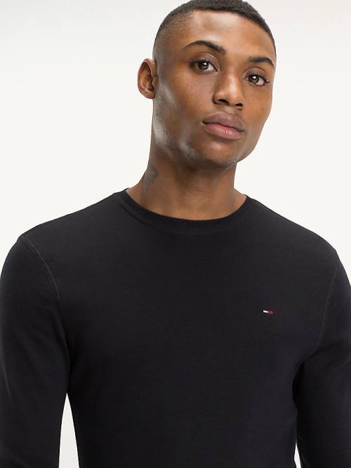 Tommy Hilfiger Long Sleeved Ribbed Organic Pamuklu Tişört Erkek Siyah | TH072ZAM