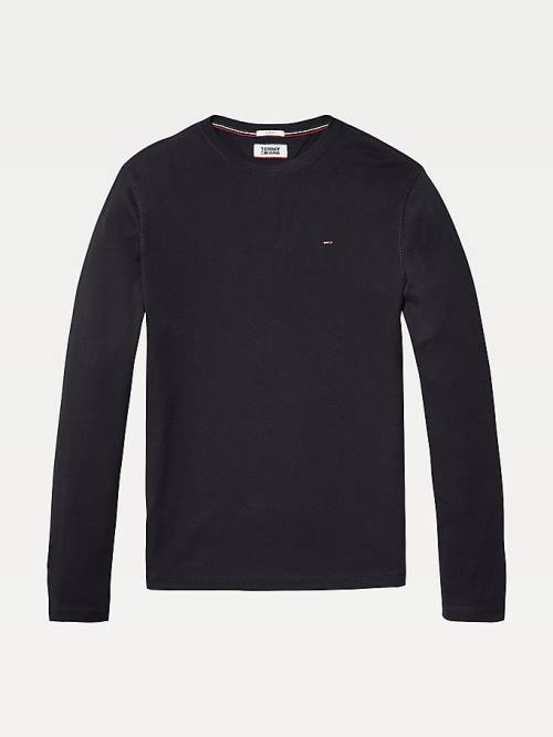 Tommy Hilfiger Long Sleeved Ribbed Organic Pamuklu Tişört Erkek Siyah | TH072ZAM