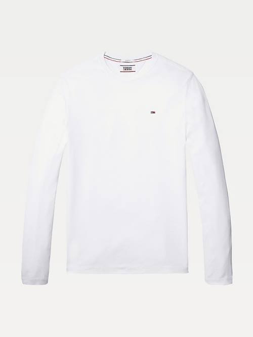 Tommy Hilfiger Long Sleeved Ribbed Organic Pamuklu Tişört Erkek Beyaz | TH743MLV